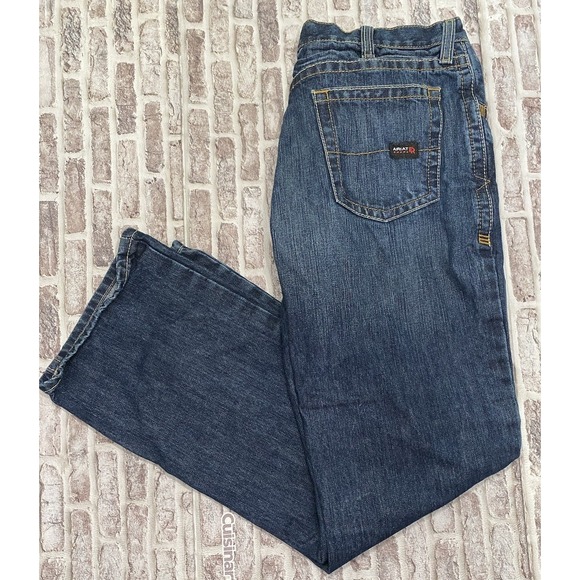 Ariat FR Jeans Men's 36x33 Blue M5 Straight Leg Dark Wash Workwear Western - Picture 1 of 11